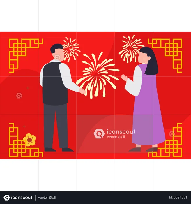 Boy and girl celebrating Chinese new year  Illustration
