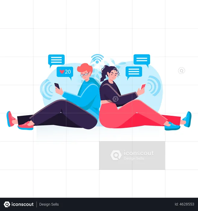 Boy and girl chatting on social media  Illustration