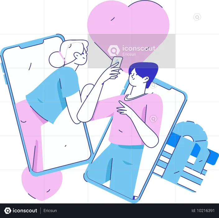 Boy and girl  chatting online  Illustration