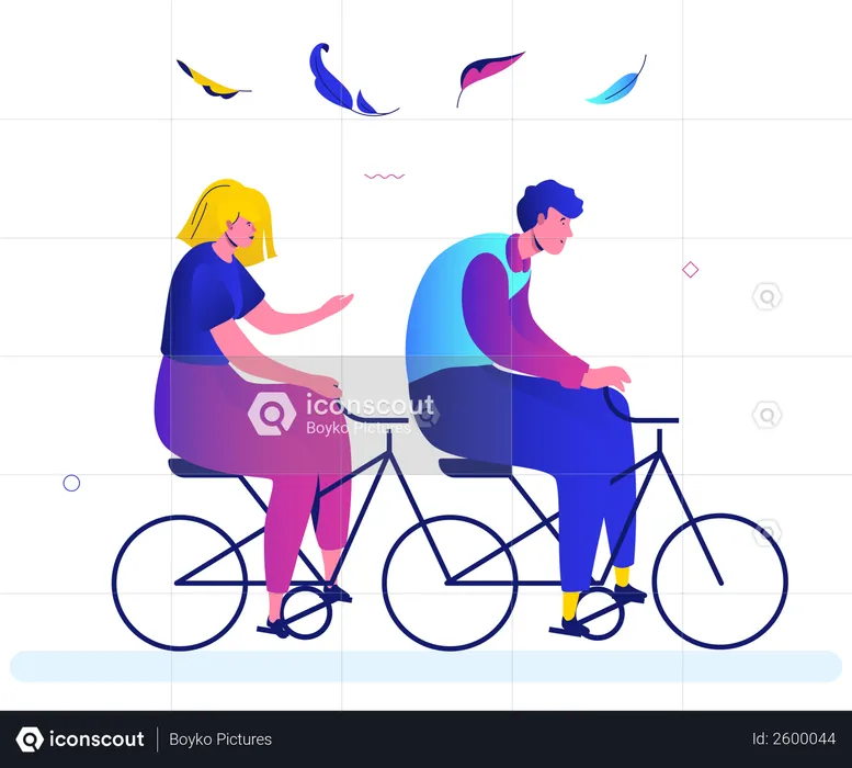 Boy and girl cycling in the park  Illustration
