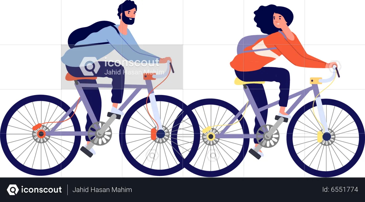 Boy and girl cycling together  Illustration