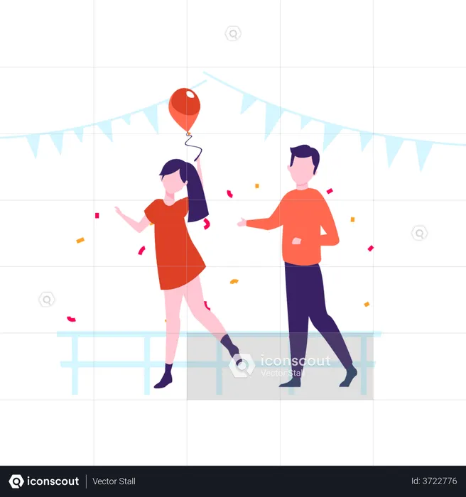 Boy and girl dancing at new year party  Illustration