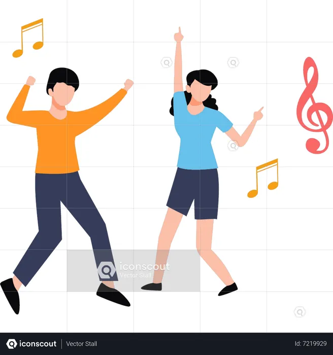 Boy And Girl Dancing On Music  Illustration