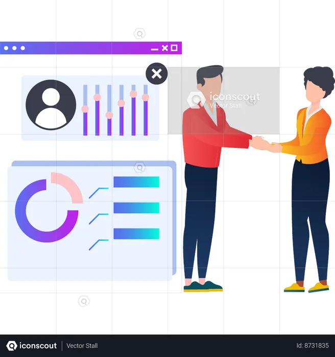 Boy and girl dealing for business chart  Illustration