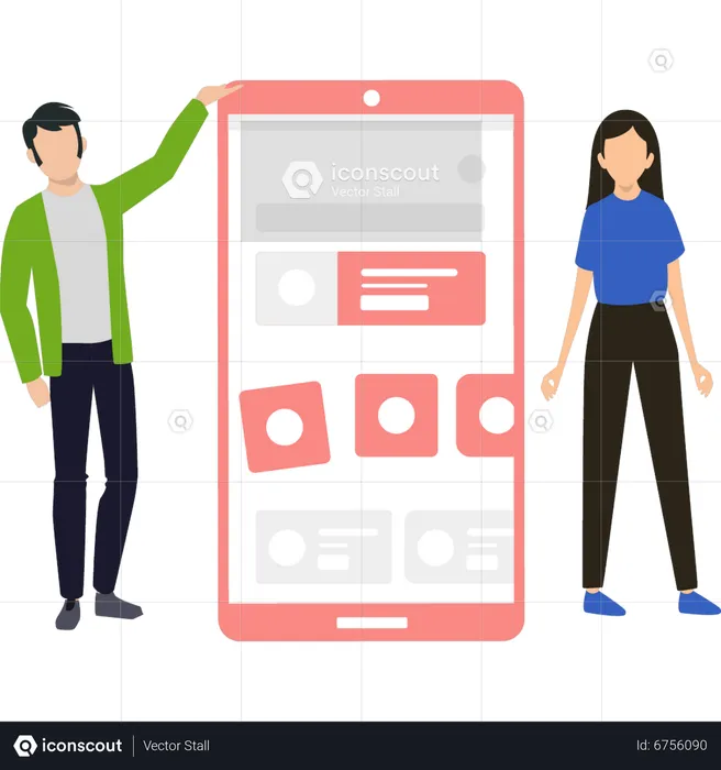 Boy and girl developing UI design  Illustration