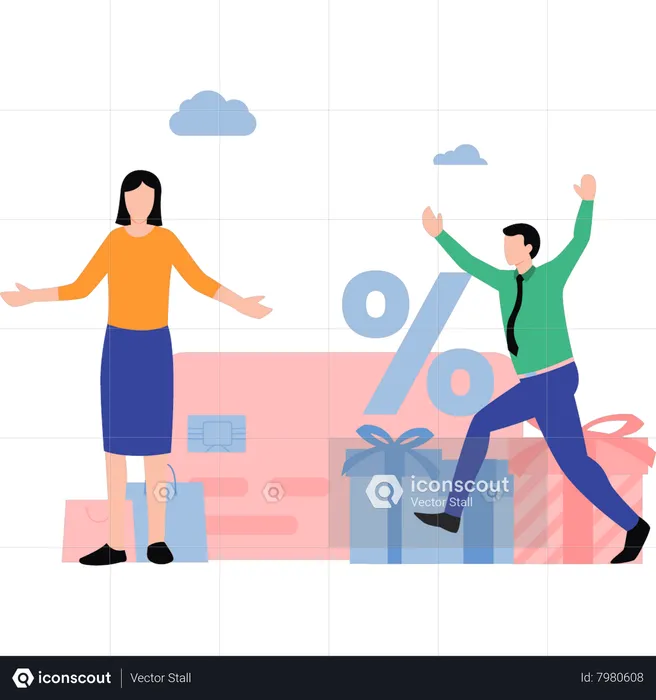 Boy and girl discount shopping  Illustration