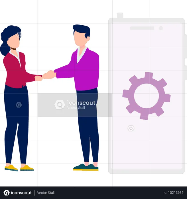 Boy and girl discuss about setting mobile  Illustration