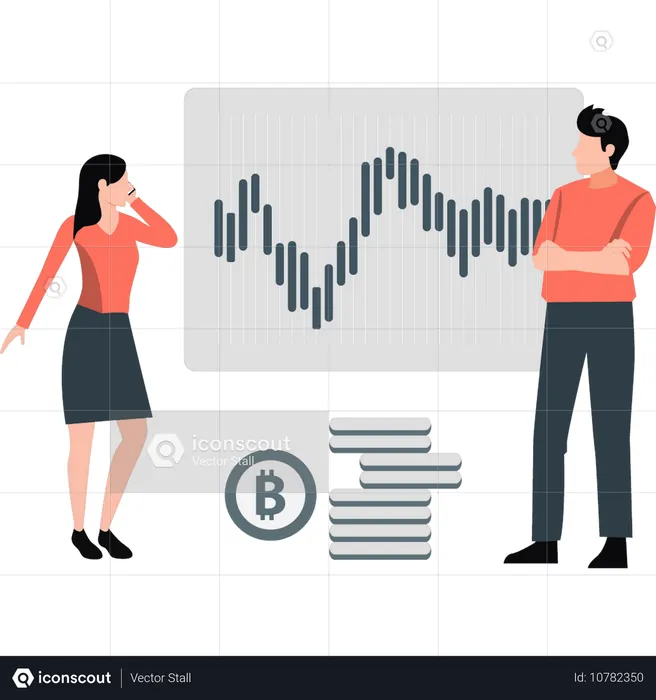 Boy and girl discussing finance graph  Illustration