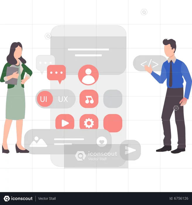 Boy and girl discussing on app design  Illustration