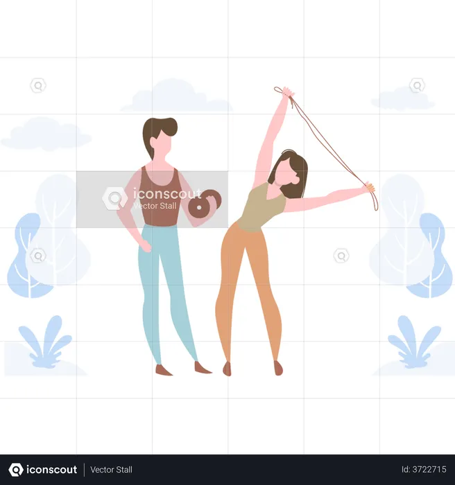 Boy and girl doing fitness exercise  Illustration