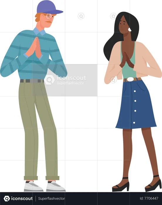 Boy and girl doing namaste gesture  Illustration