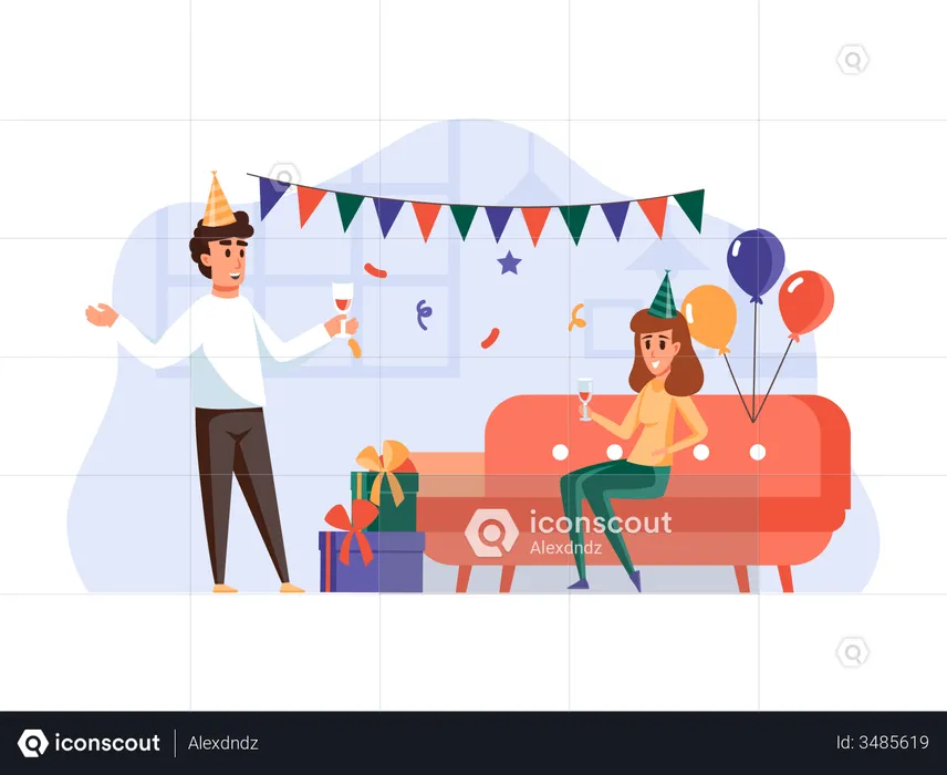 Boy and girl doing party  Illustration