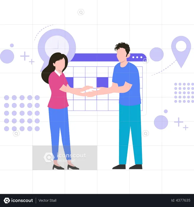 Boy and girl doing schedule planning  Illustration
