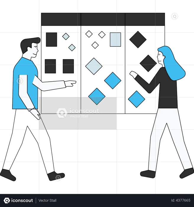 Boy and girl doing schedule planning  Illustration