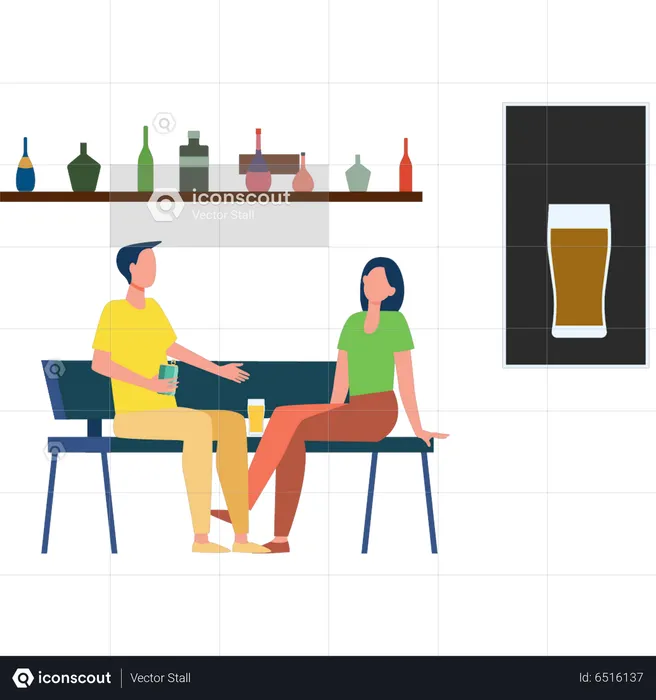 Boy and girl drinking beer  Illustration