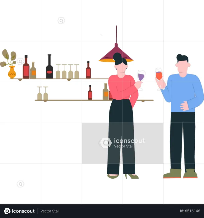 Boy and girl enjoying drinks at bar  Illustration