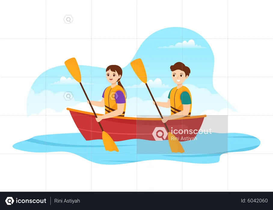 Boy and girl enjoying rowing sport  Illustration
