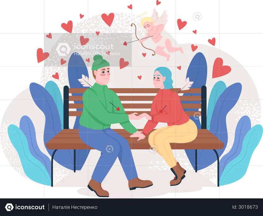 Boy and girl sitting in park  Illustration