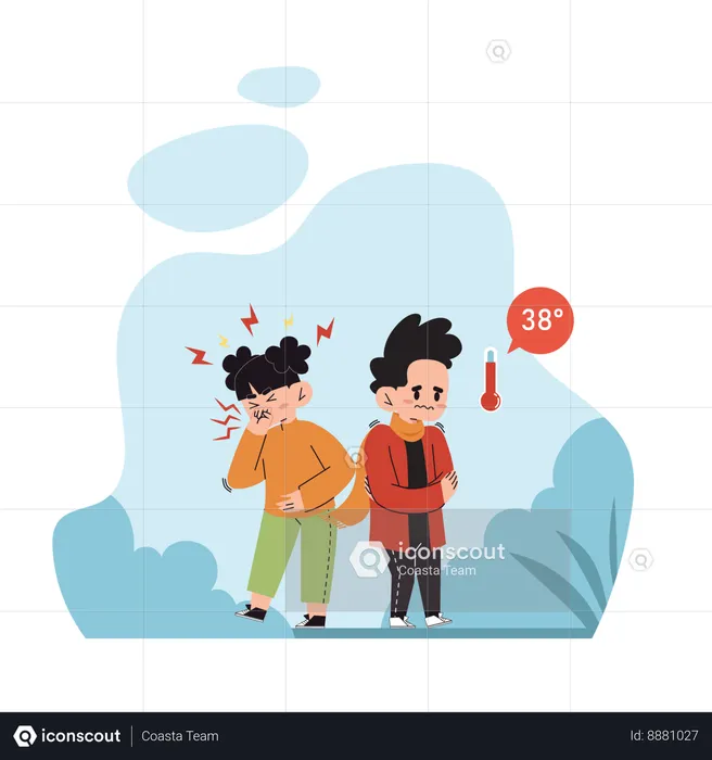 Boy and Girl Getting flu  Illustration