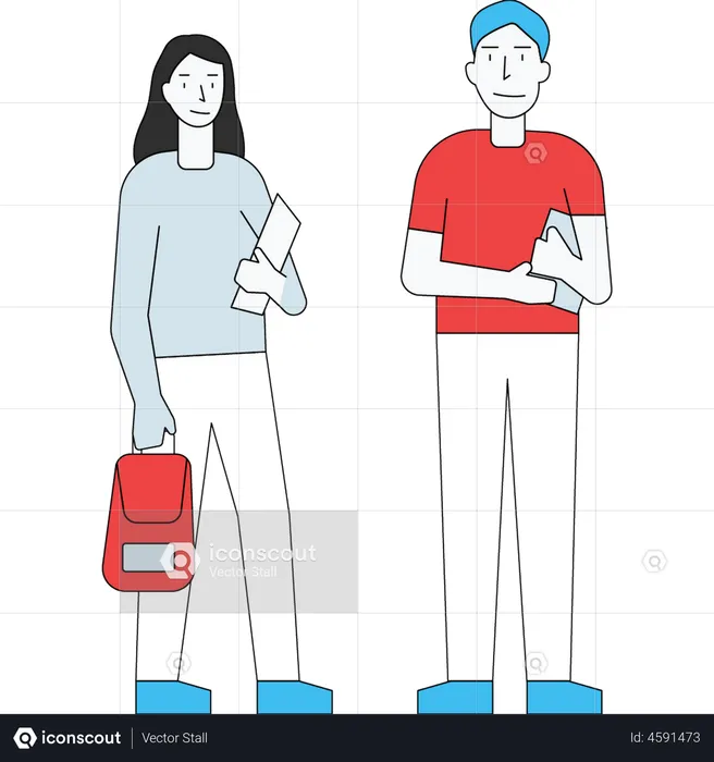 Boy and girl going to college  Illustration