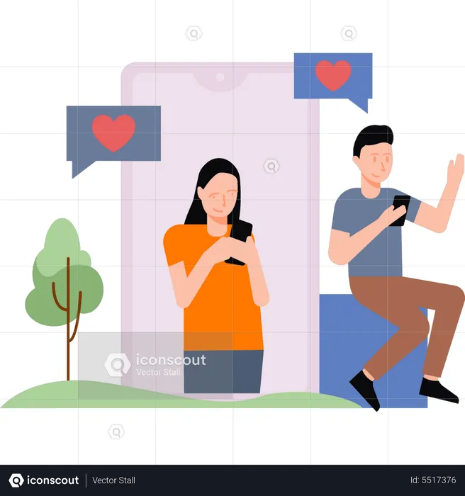 Boy and girl having a romantic conversation  Illustration