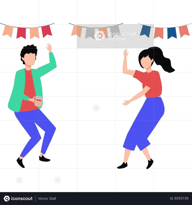 Boy and girl having fun at party  Illustration