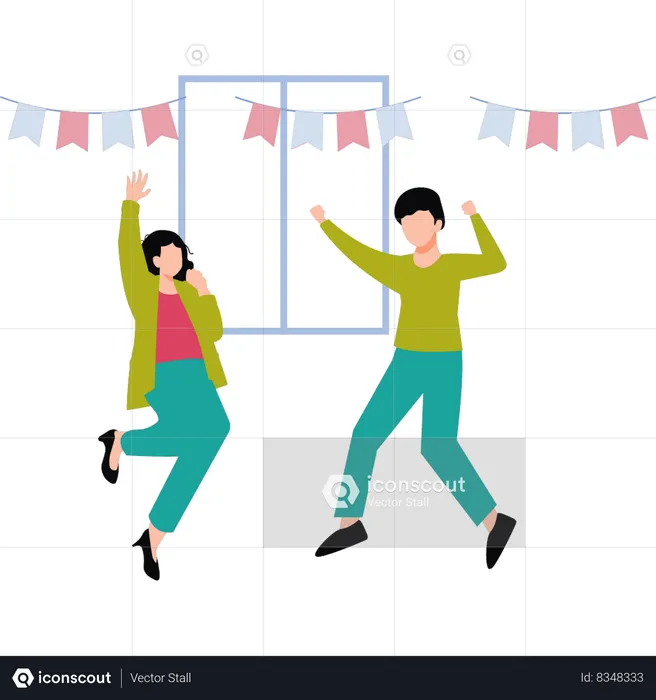 Boy and girl having fun at party  Illustration