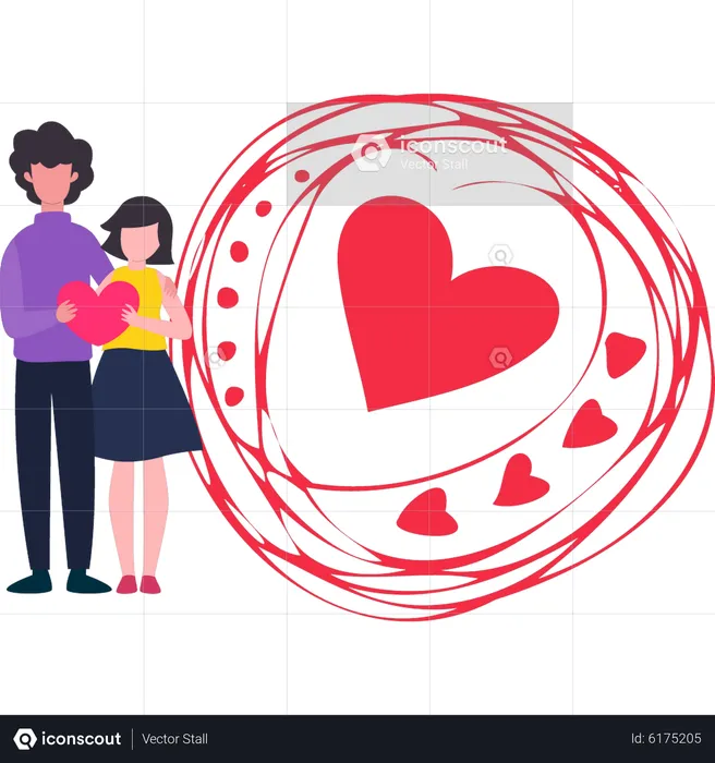 Boy and girl holding heart  Illustration
