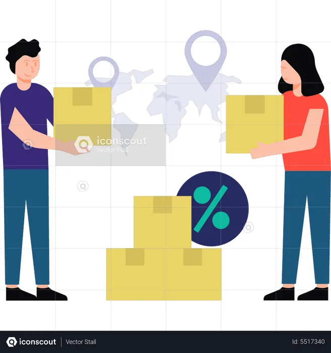Boy and girl holding shipping package in hands  Illustration