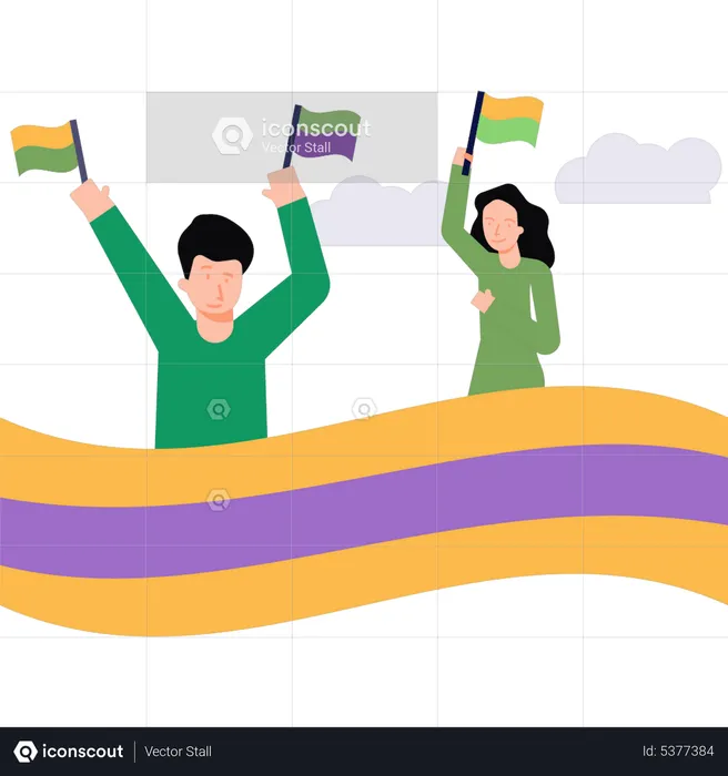 Boy and girl holding sports flags  Illustration