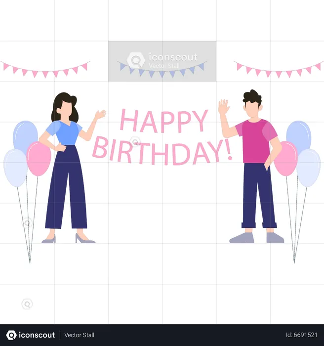 Boy and girl in birthday  Illustration