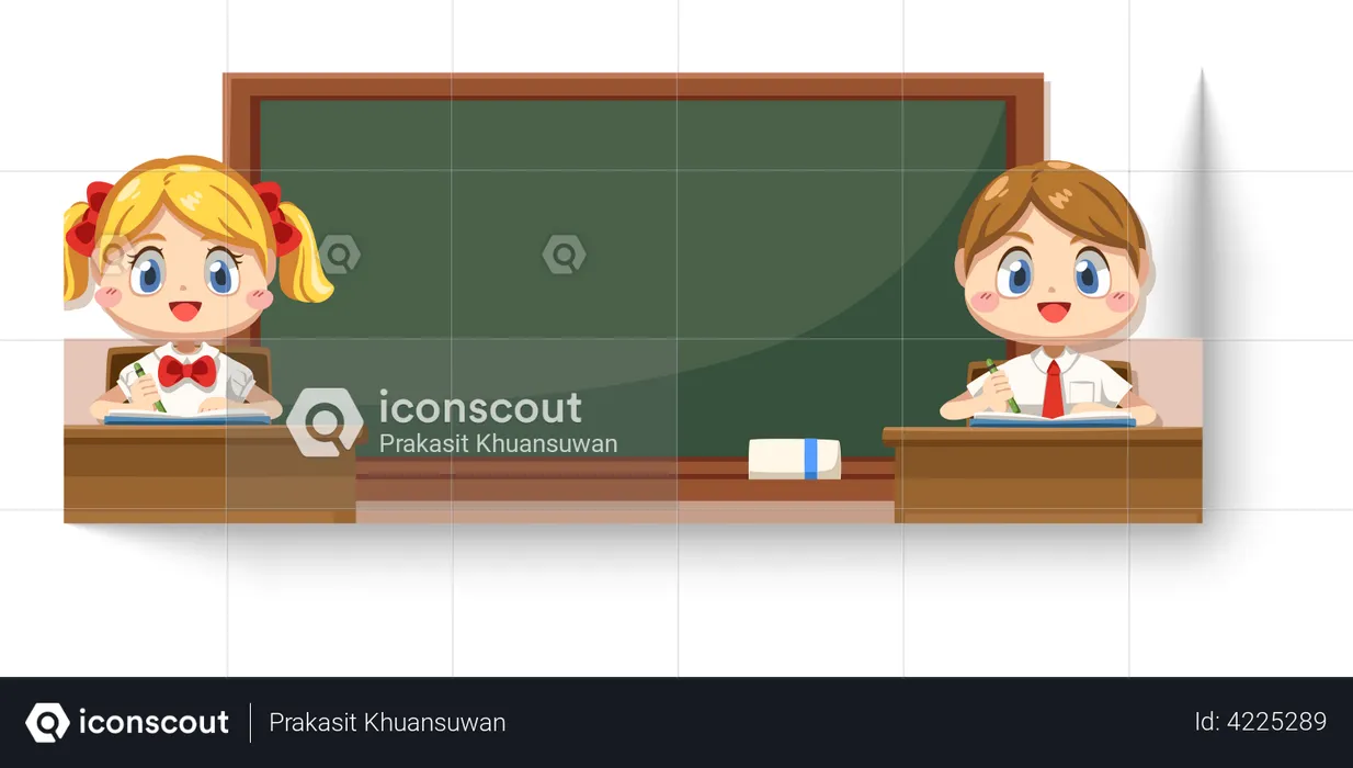Boy and girl in classroom  Illustration