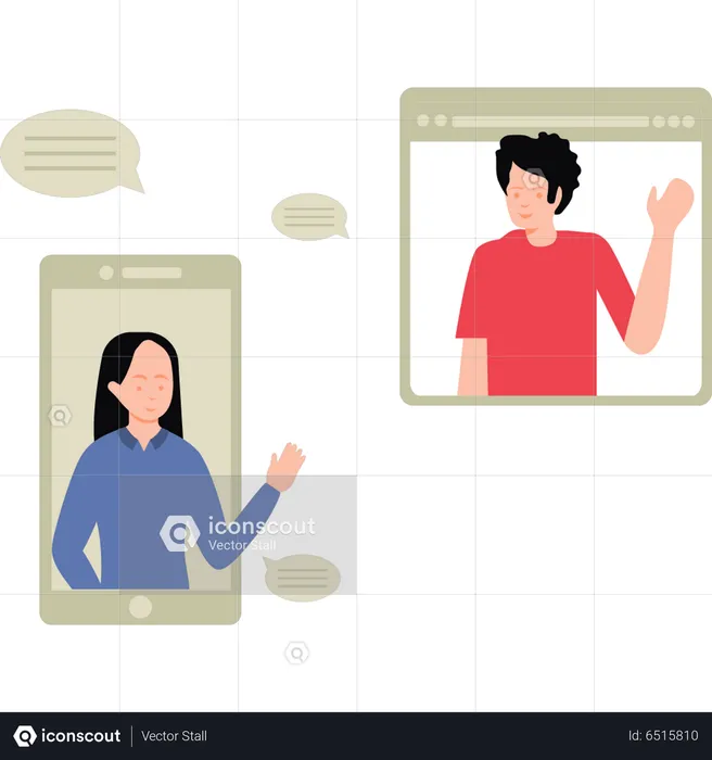Boy and girl in online call  Illustration