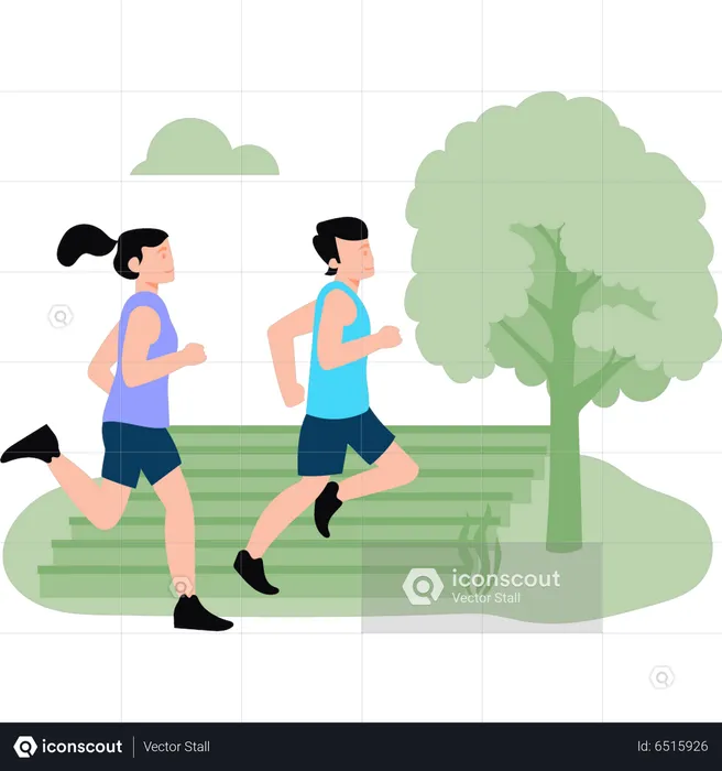 Boy and girl jogging in park  Illustration