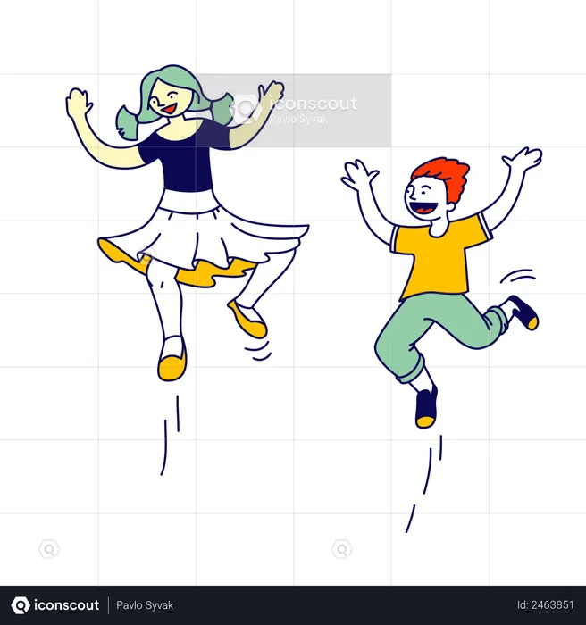 Boy and girl jumping in air  Illustration