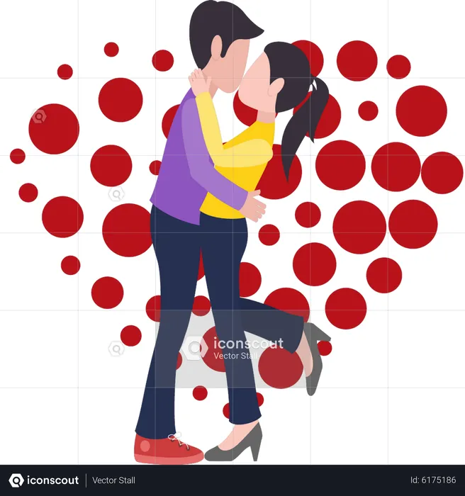 Boy and girl kissing  Illustration