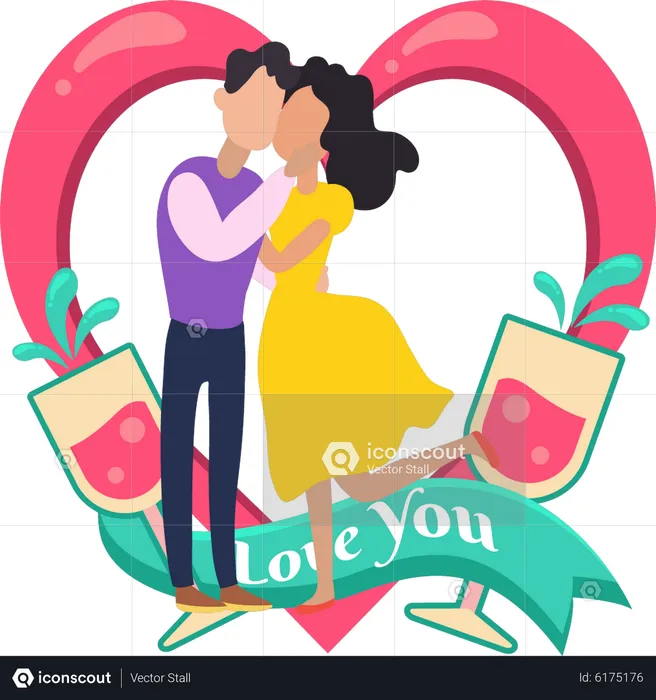 Boy and girl kissing on valentine day  Illustration