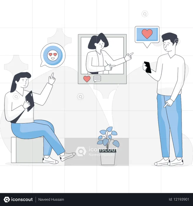 Boy and girl  liking social media post  Illustration
