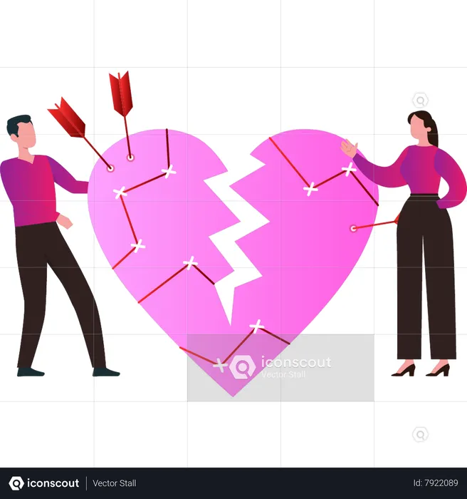 Boy and girl looking at broken heart  Illustration