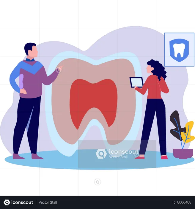 Boy and girl looking at dental report  Illustration