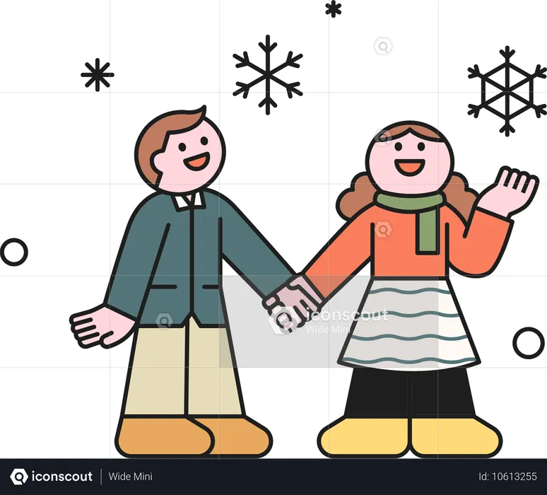 Boy and girl looking at snowflakes  Illustration