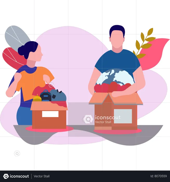 Boy And Girl Making Donation Boxes  Illustration