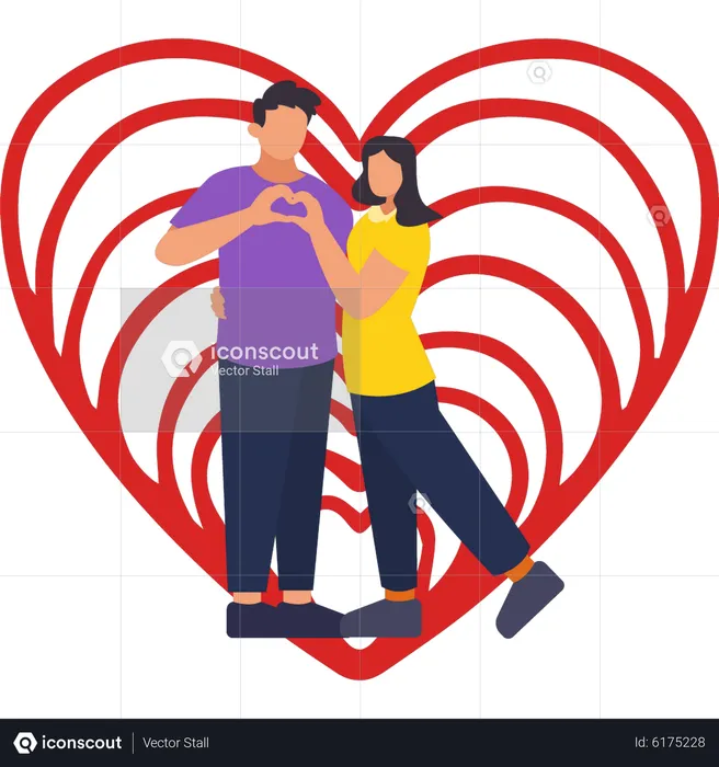 Boy and girl making heart with hands  Illustration