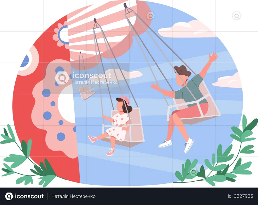 Boy and girl on swing  Illustration