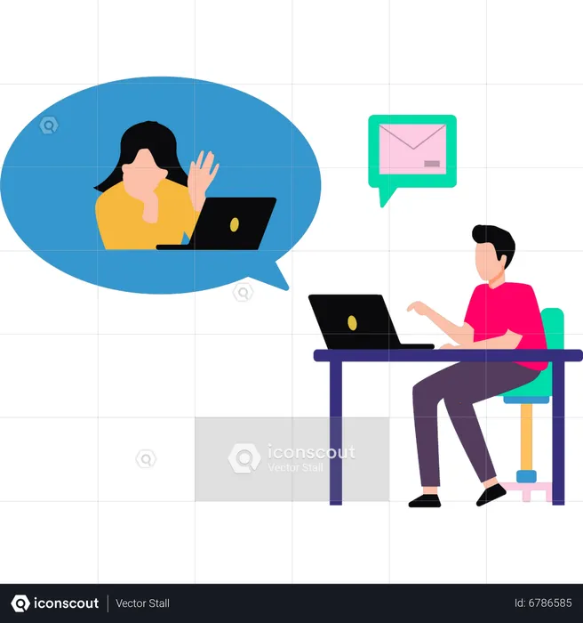 Boy and girl on video calling  Illustration