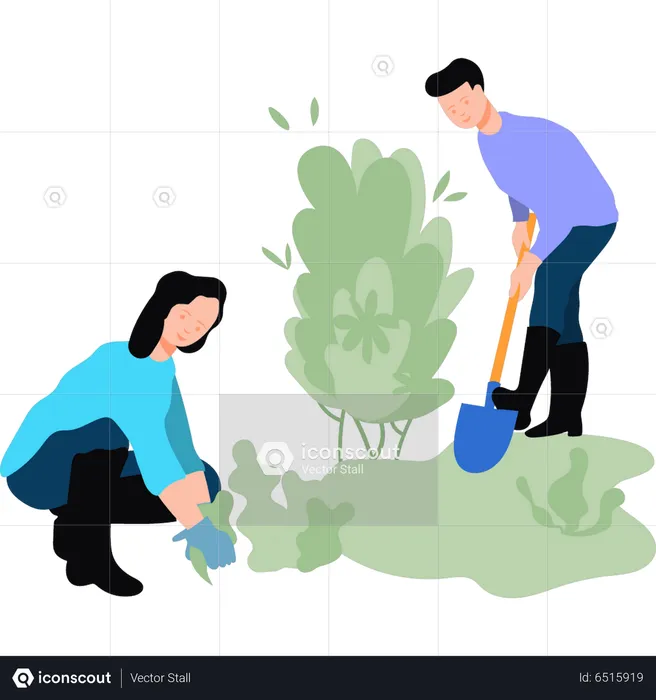 Boy and girl planting plants  Illustration