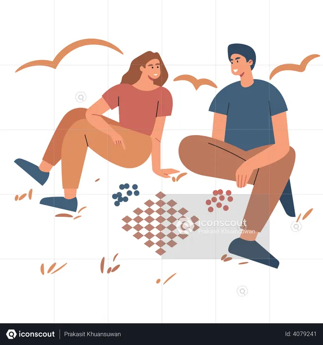 Boy and girl playing chess  Illustration