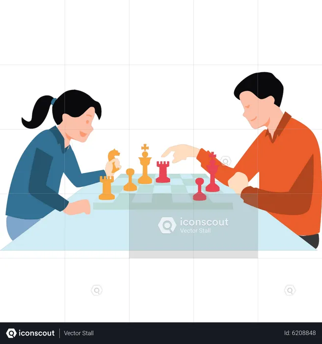 Best Premium Boy and girl playing chess Illustration download in PNG ...