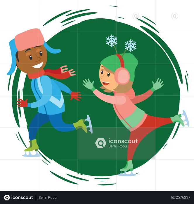 Boy and girl playing in snow  Illustration