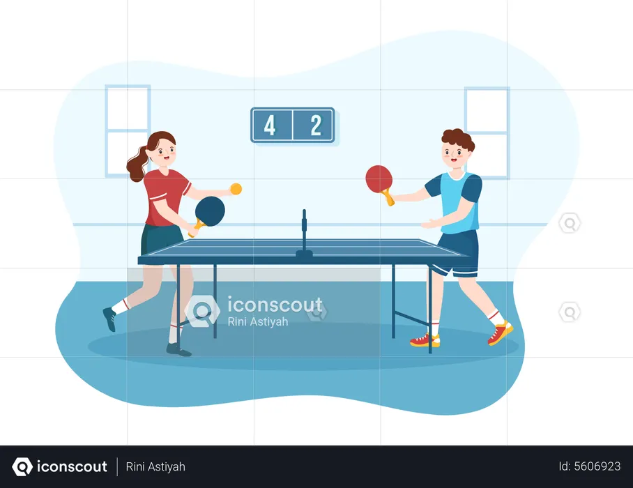 Boy and girl Playing Table Tennis  Illustration